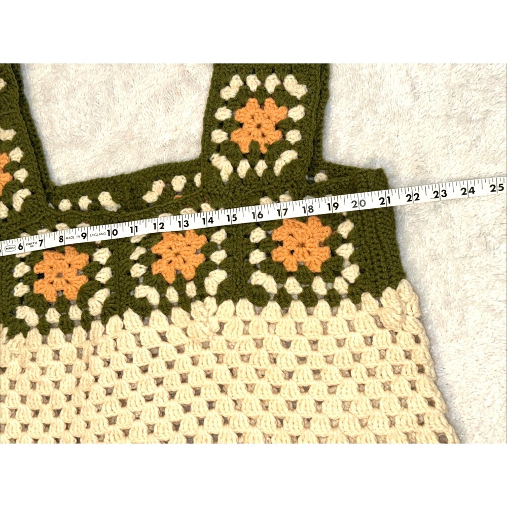 Handmade Crochet Jumper Dress L XL Granny Square Floral Country Green Boho - Picture 3 of 10